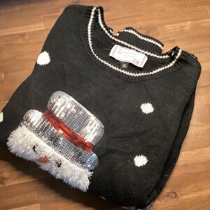 Womens Ugly Christmas Sweater Snowman Sequin Beaded Holiday Knit Size‎ M